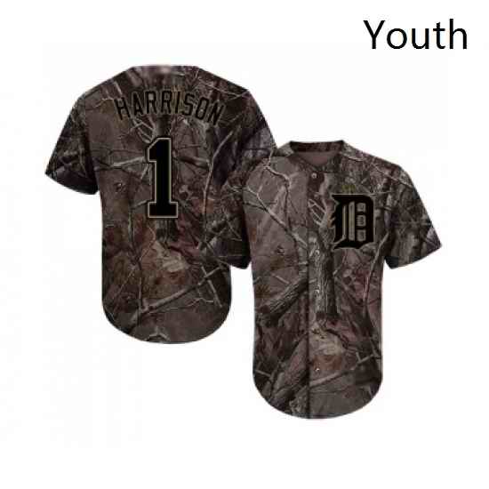 Youth Detroit Tigers 1 Josh Harrison Authentic Camo Realtree Collection Flex Base Baseball Jersey